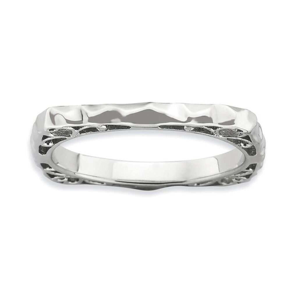 2.25mm Stackable Sterling Silver Square Hammered Scroll Band, Size 5
